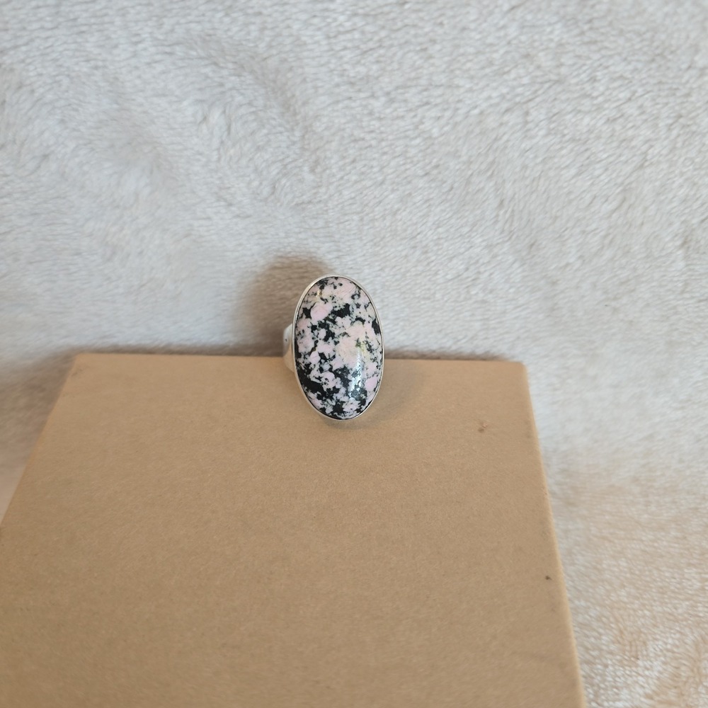 Oval Pink‎ And Black Speckled Ring Sterling Silver Earthy Boho-chic
